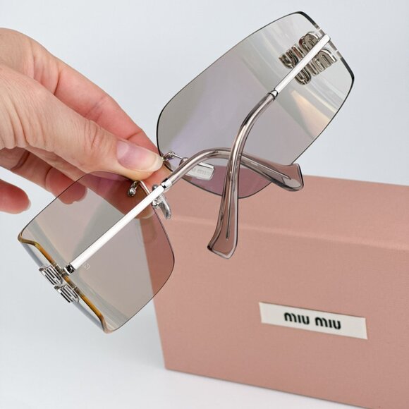 Miu Miu MU54YS 1BC10F BRAND NEW Sunglasses Silver Gold Mirror Wraparound… main image 9